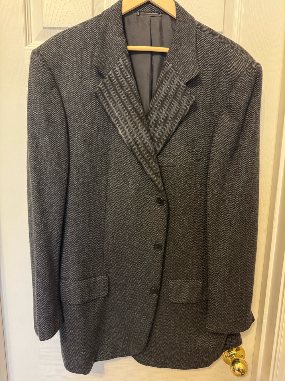 Davide Cenci Men's Cashmere Black/Grey Herringbone Single-Breasted Blazer